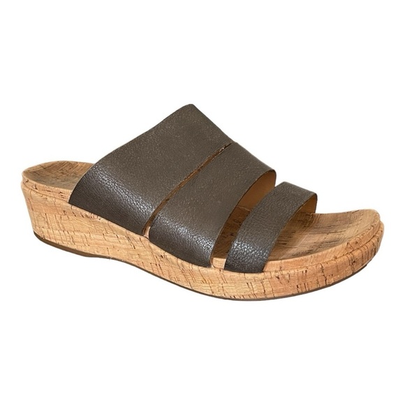 Kork-Ease Menzie Metallic  Bronze Leather Slip-On Low Platform Wedge Sandals - Picture 1 of 11